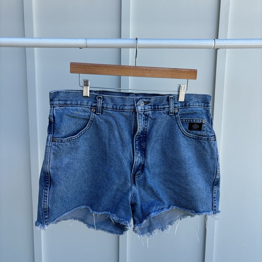 Harley Davidson - High-waisted, distressed vintage denim shorts denim